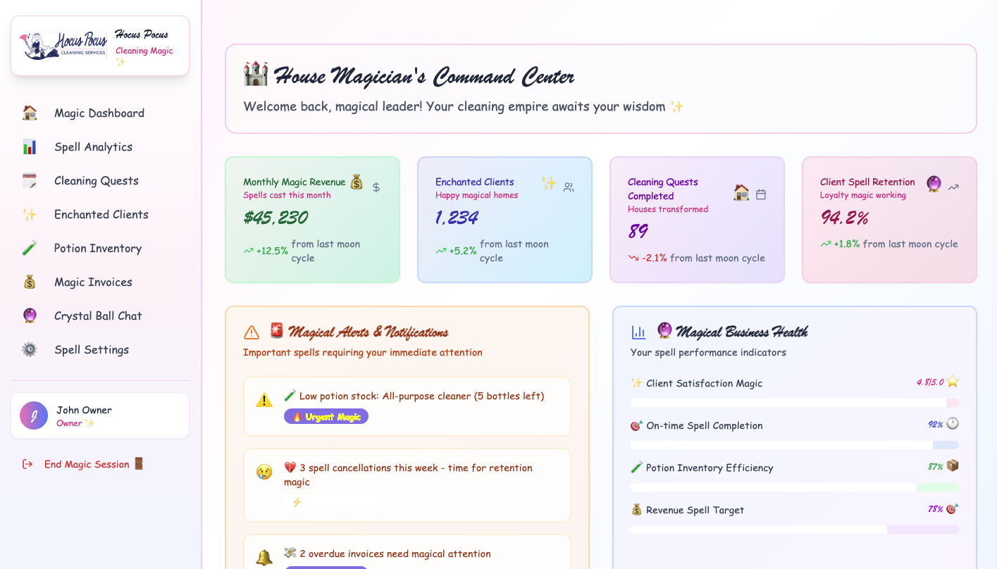 Hocus Pocus Cleaning Operations Platform - House Magician's Command Center